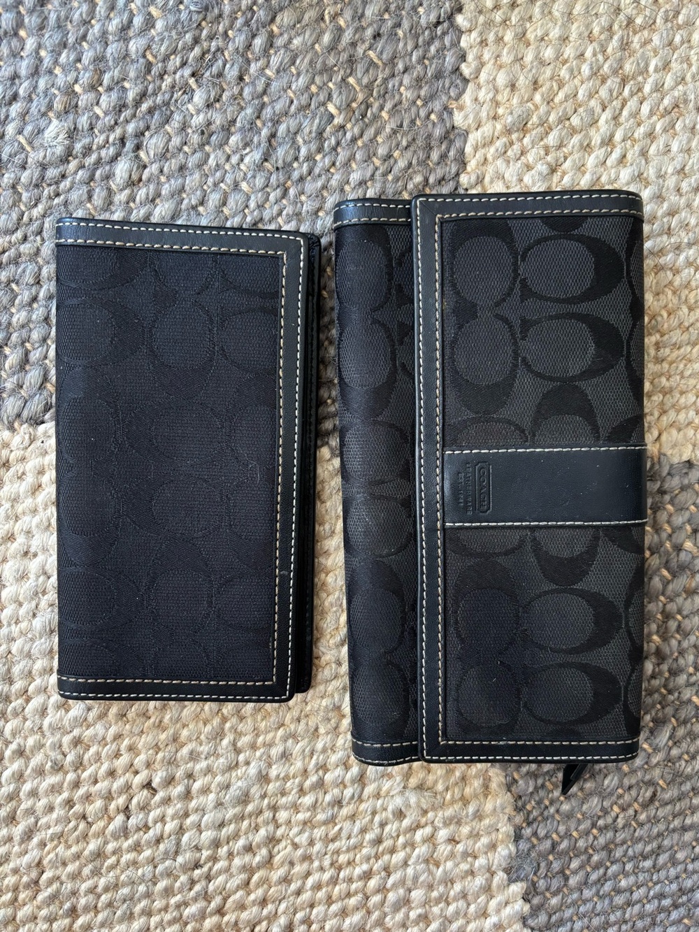 Vintage Coach Black Signature Jacquard Wallets Set